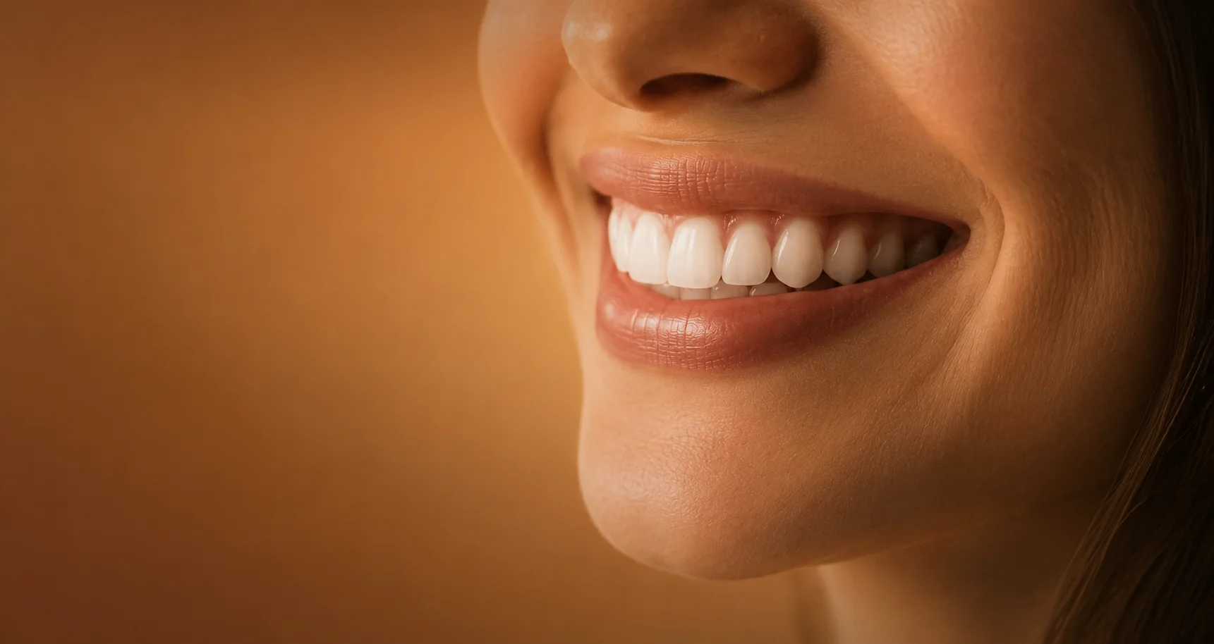 Mulher sorrindo, confiante com o próprio sorriso